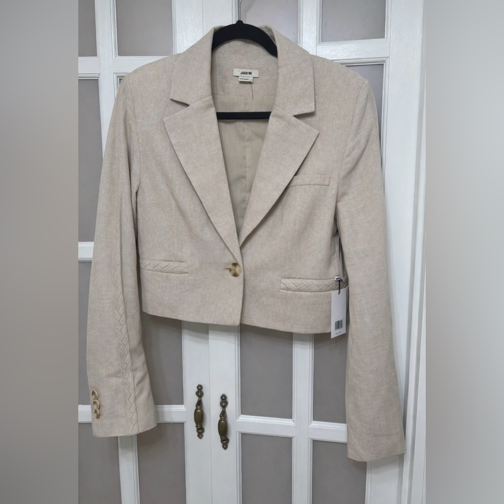 Jason Wu Linen Blend Cropped Blazer Jacket Neutral Minimalist Size M